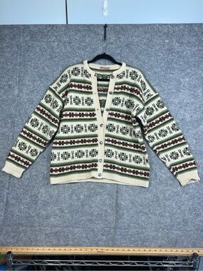 Husflidstua Norway Nordic Wool Cardigan Medium Fair Isle Vintage Ski Sweater